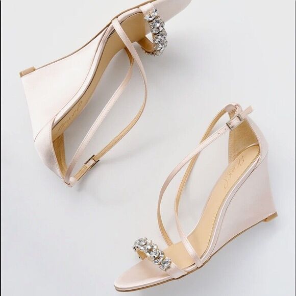 BADGLEY MISCHKA Satin Jewel Embellished Wedge Heel - Picture 8 of 8